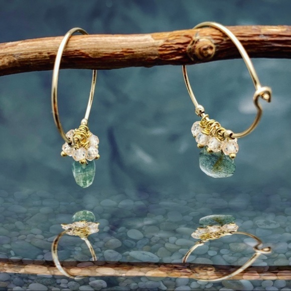 Matana Jewelry - Matana Handmade Moss Aquamarine hoop earrings